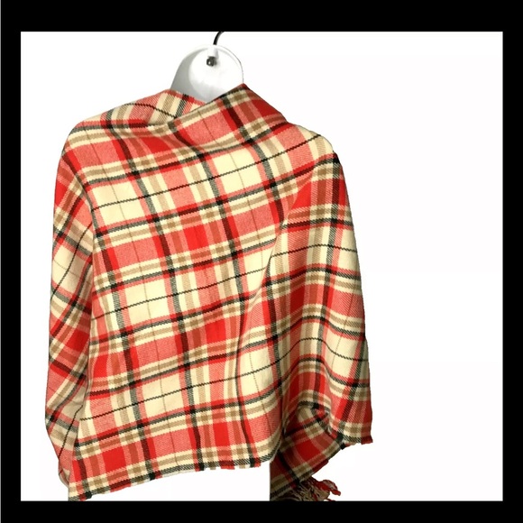 J.Crew Factory Scarf Long Plaid Shawl Wrap Fringe Tan Orange 74 x 24 - Picture 6 of 10